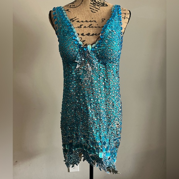Turquoise rhinestone, nude mesh, one-of-a-kind samba dress (Queen or Muse) - Picture 8 of 10